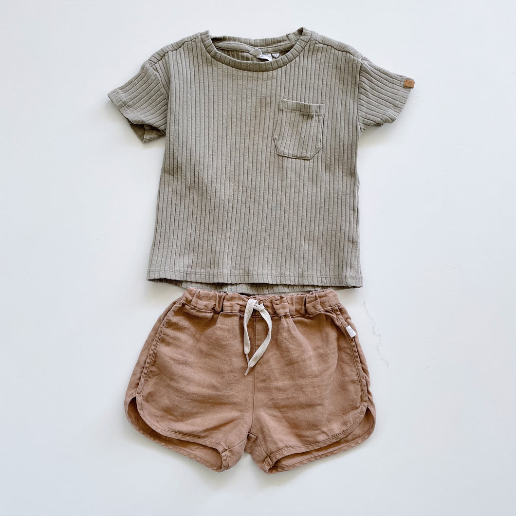 Lil' Atelier Ribbed Top + Linen Shorts Bundle (18-24m)