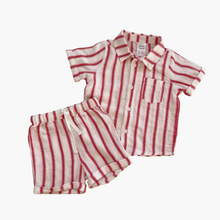 Load image into Gallery viewer, Teeny Weeny Muslin Cotton Matching Set Red Stripes (12-18m)
