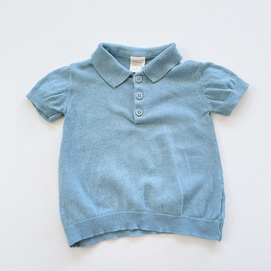 Nature Baby Organic Knit Polo Tee Blue (6-12m)
