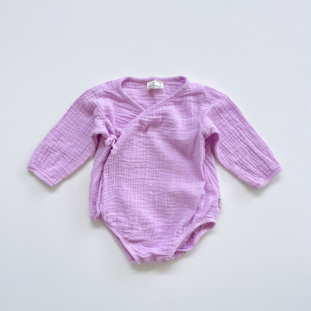 Peter Alexander Organic Muslin Kimono Romper Lilac (3-6m)