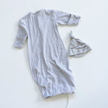 Load image into Gallery viewer, Nature Baby Organic Sleeping Gown + Hat Grey Stripes (0-3m)
