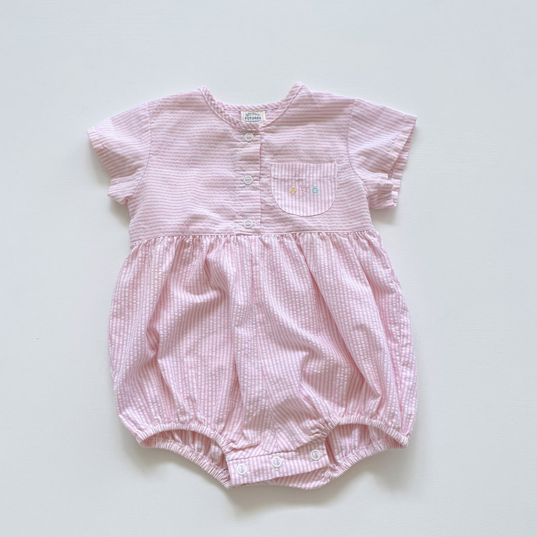 Vintage ABC Romper Pink Stripes (3-6m)