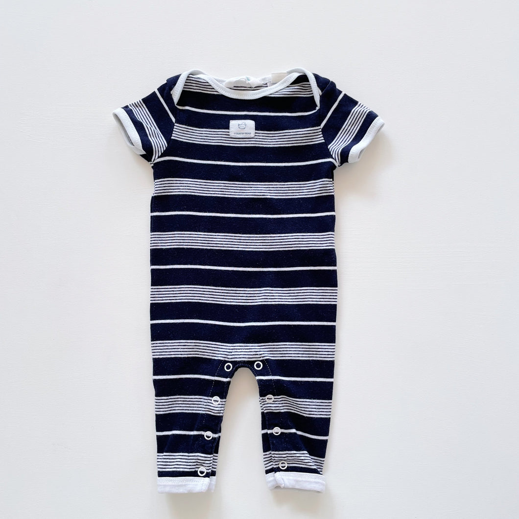 Retro Country Road Romper Navy Stripes (0-3m)