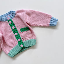 Load image into Gallery viewer, Stunning Handmade Cardigan Pink Colour Block (0-3m)
