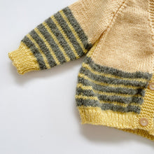 Load image into Gallery viewer, Handmade Wool Cardigan Yellow/ Grey/ Stripes (6-12m)
