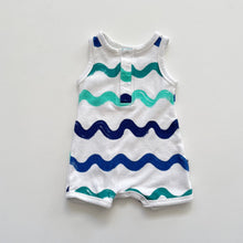 Load image into Gallery viewer, Bonds Terry Romper Green /Blue Waves NWOT (0-3m)
