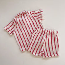Load image into Gallery viewer, Teeny Weeny Muslin Cotton Matching Set Red Stripes (12-18m)

