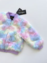 Load image into Gallery viewer, Rock Your Kid Faux Fur Rainbow Bomber Jacket NEW (4y)
