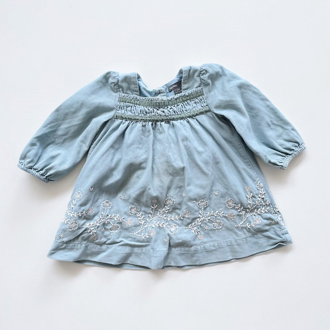 Baby Gap L/S Blue Embroidered Cord Tunic Dress (6-12m)