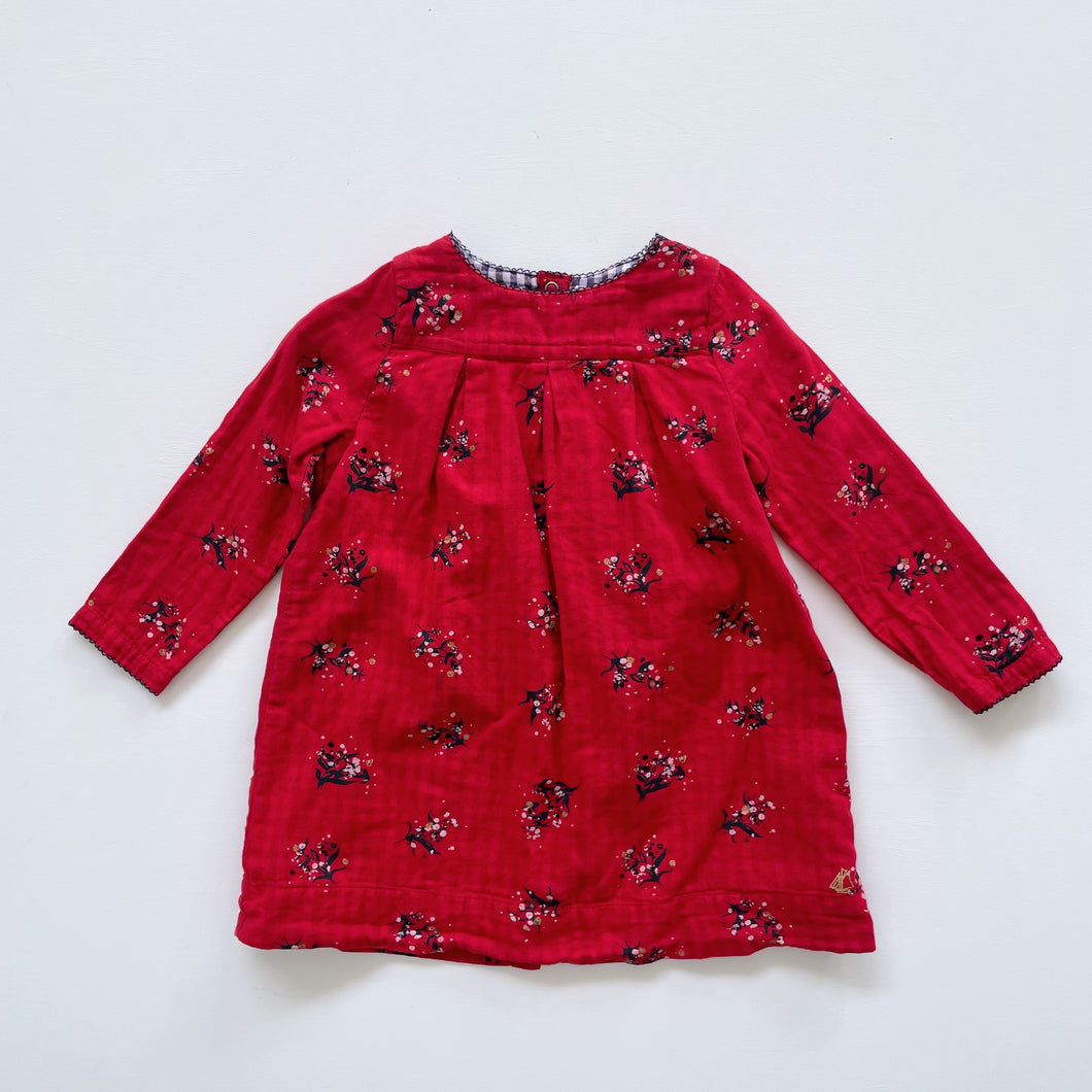 Petit Bateau Red Floral L/S Dress (24m)