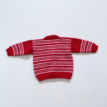 Load image into Gallery viewer, Handmade Wool Knit Cardigan Red Stripes (0-3m)
