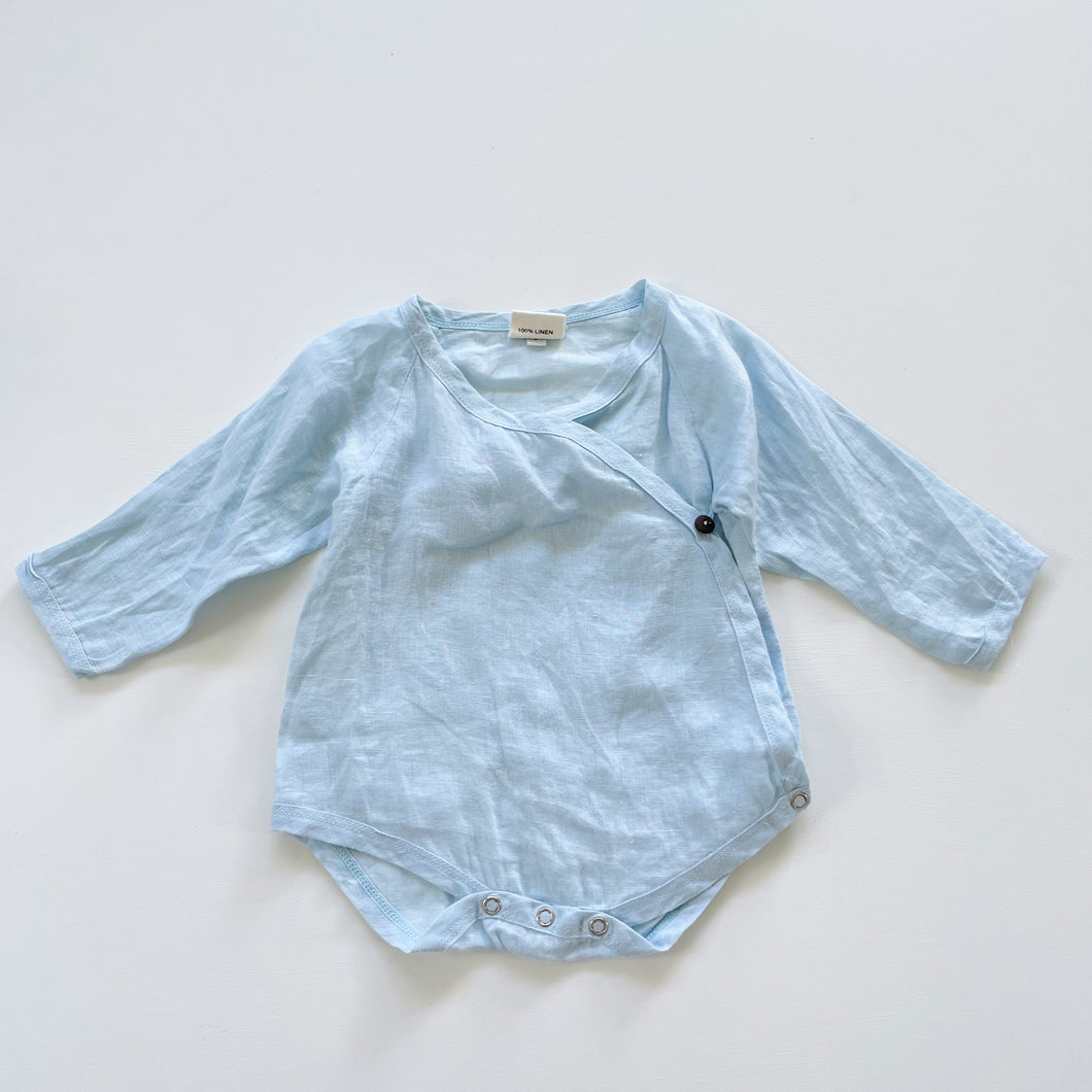 Baby Bird Linen Romper Powder Blue (6-12m)