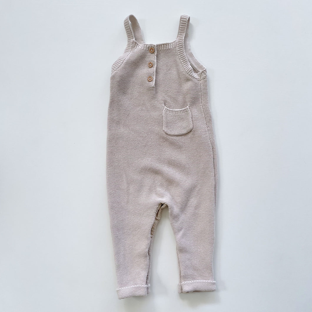Beige Cotton Knit Overalls (1y)