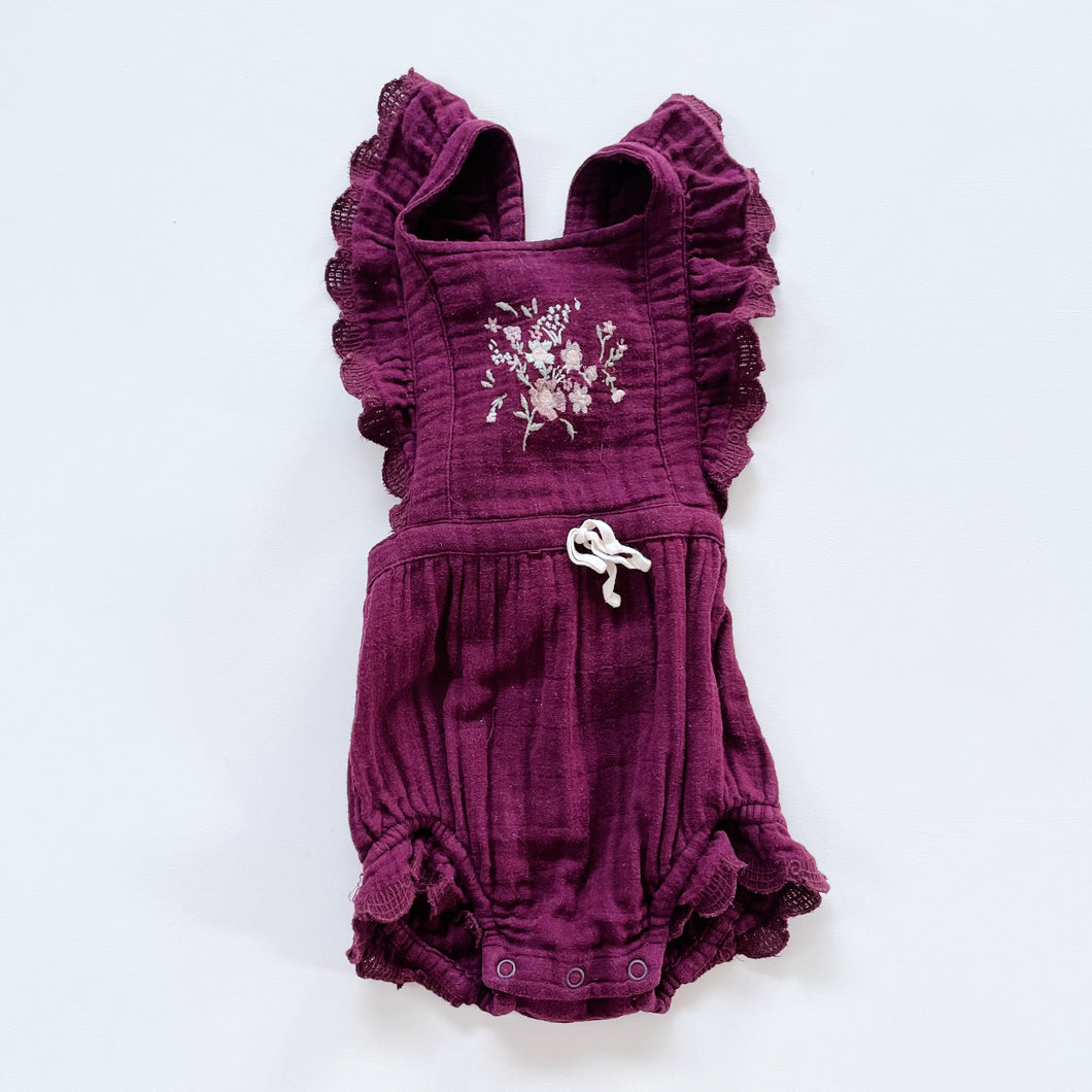 Jamie Kay Organic Muslin Embroidered Romper Plum (2y)