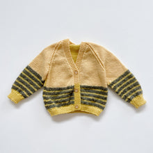 Load image into Gallery viewer, Handmade Wool Cardigan Yellow/ Grey/ Stripes (6-12m)
