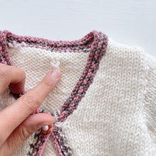 Load image into Gallery viewer, Handmade Wool Cardigan Cream/Pink Trim (0-3m)
