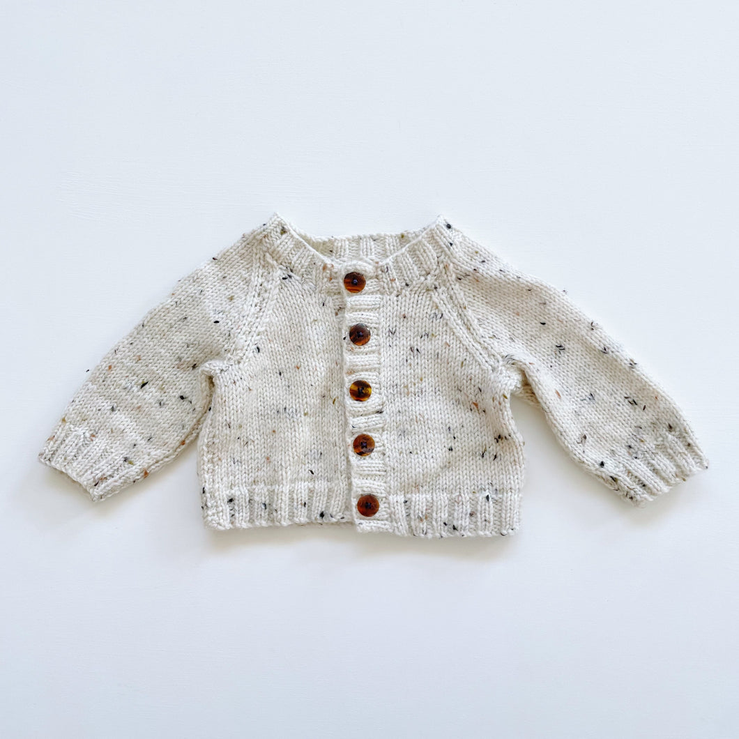 Handmade Wool Knitted Cardigan Oatmeal Speckled (0-3m)