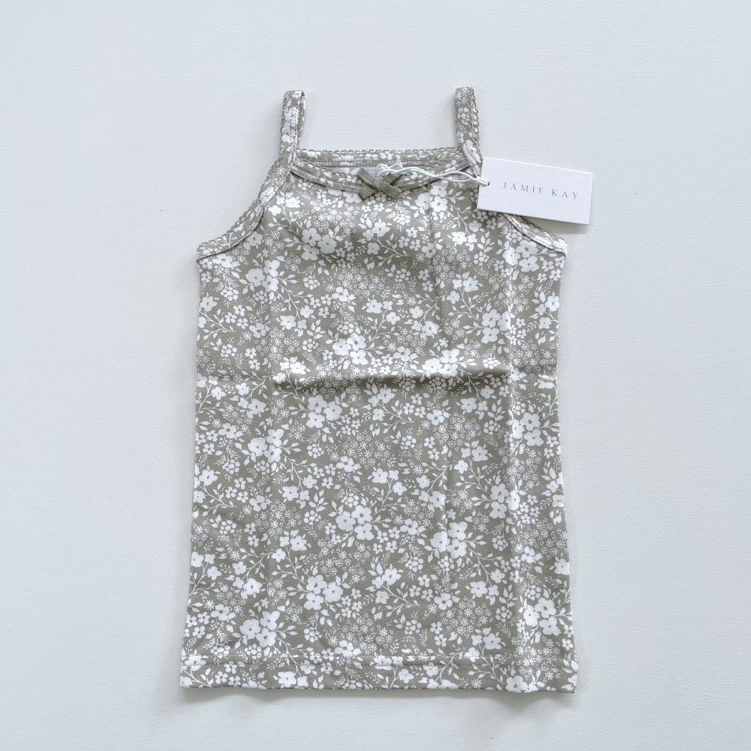 Jamie Kay Organic Singlet -Pansy Floral Mist NEW (4y)
