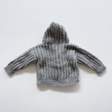 Load image into Gallery viewer, Handmade Wool Overalls + Cardigan Grey/White Stripe (newborn)
