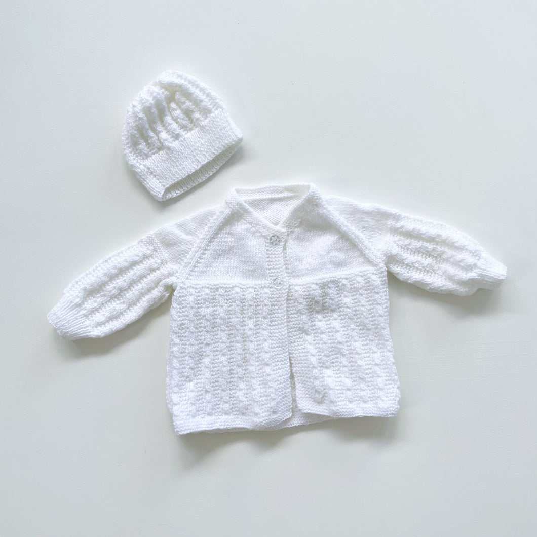 Handmade Knit Hat + Cardigan 2x (3-6m)