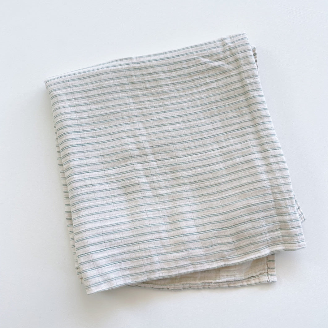Mushie Organic Cotton Swaddle Wrap Green Stripes (120cm x 120cm)