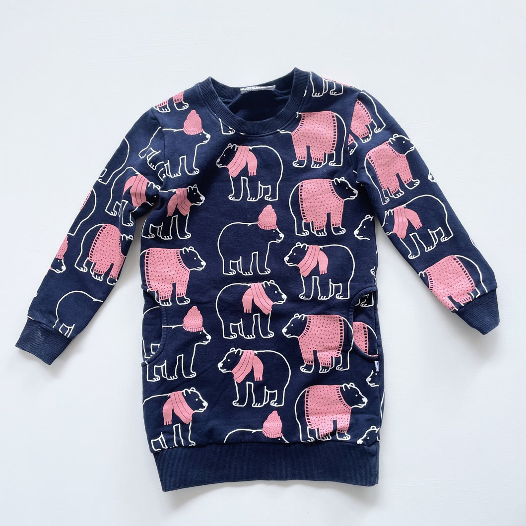 Minti Cosy Bear Jumper Dress w/ Pockets Navy/Pink (6y)