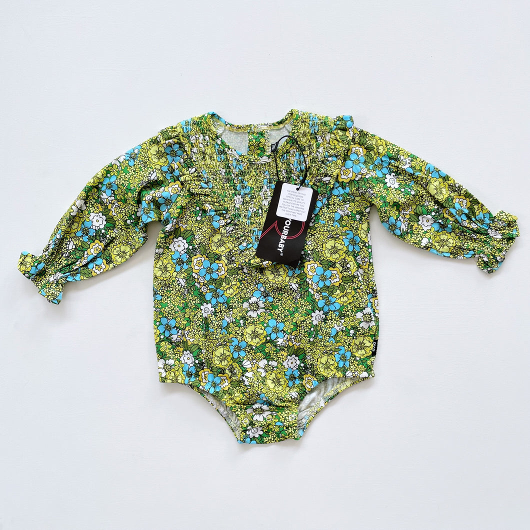 Rock Your Baby Romper Green Liberty Floral NEW (12-18m)