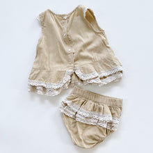 Load image into Gallery viewer, Khaki Lace Detailed Blouse + Bloomers (3y)
