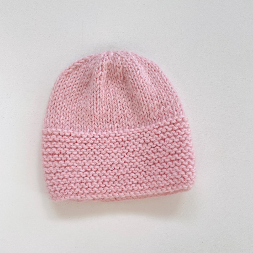 Handmade Wool Knitted Beanie Pink (newborn)