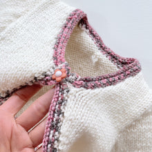 Load image into Gallery viewer, Handmade Wool Cardigan Cream/Pink Trim (0-3m)
