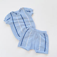 Load image into Gallery viewer, Knitted Tee + Shorts Set Blue Stripes (2y)

