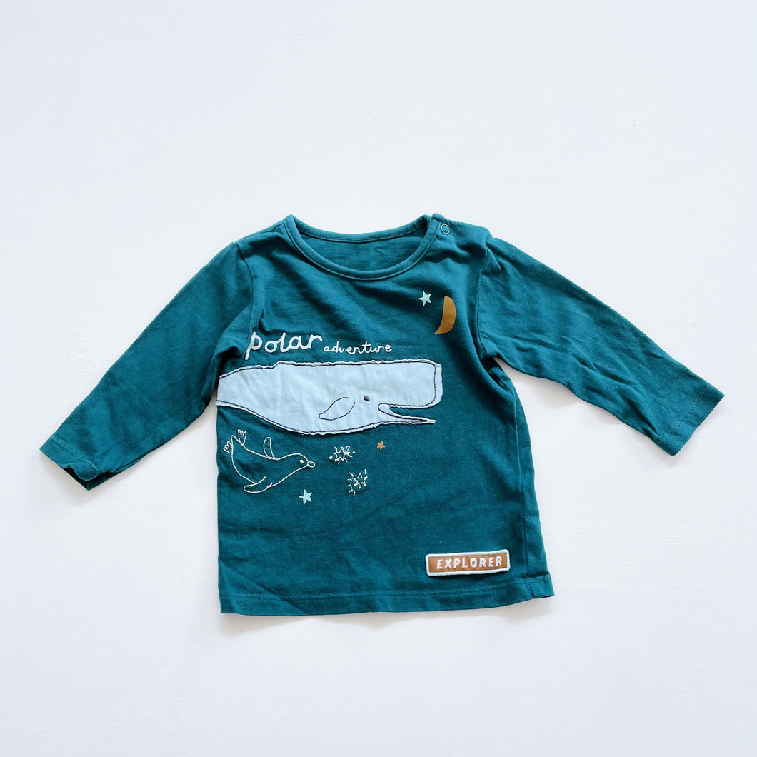 M&S L/S Top Teal Whale (6-9m)