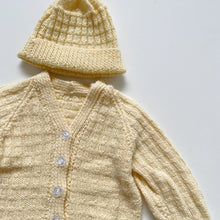 Load image into Gallery viewer, Handmade Lambswool Cardigan + Beanie Buttery Yellow (6-12m)
