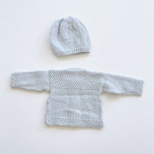 Load image into Gallery viewer, Gorgeous Handmade Wool Knitted Hat + Cardigan Powder Blue (0-3m)
