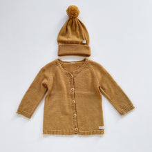Load image into Gallery viewer, Nature Baby Merino Knit Cardigan + Beanie Mustard (2y)
