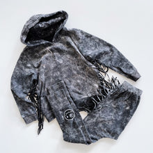 Load image into Gallery viewer, Loud Apparel Organic Hood + Track Pants Black Wash Tassels (4-5y)
