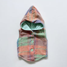 Load image into Gallery viewer, Handmade Wool Hooded Blanket Vest Candy Floss Check (12-18m)

