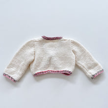 Load image into Gallery viewer, Handmade Wool Cardigan Cream/Pink Trim (0-3m)
