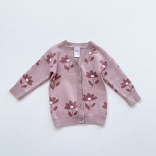 Load image into Gallery viewer, Teeny Weeny Knit Cotton Cardigan Berry Pink Floral (18-24m)
