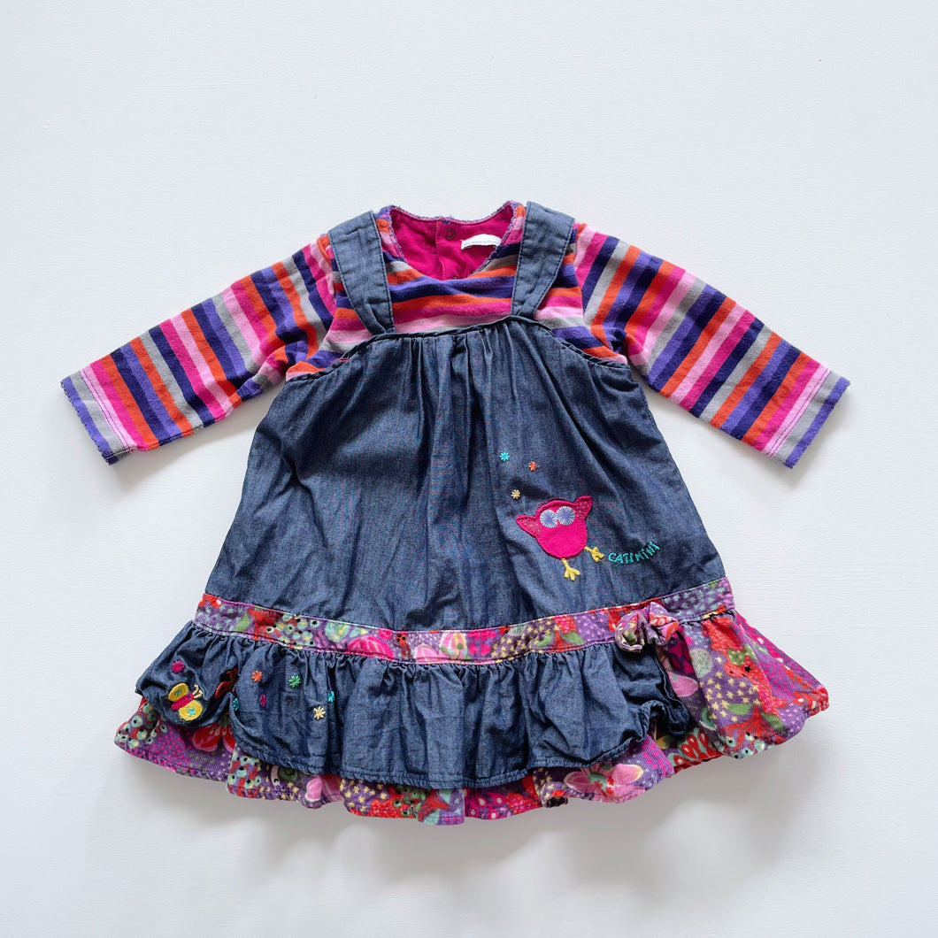 Catimini Dress Stripes/ Denim Frill (3-6m)