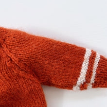 Load image into Gallery viewer, Handmade Wool Cardigan Rust/Stripes (0-3m)
