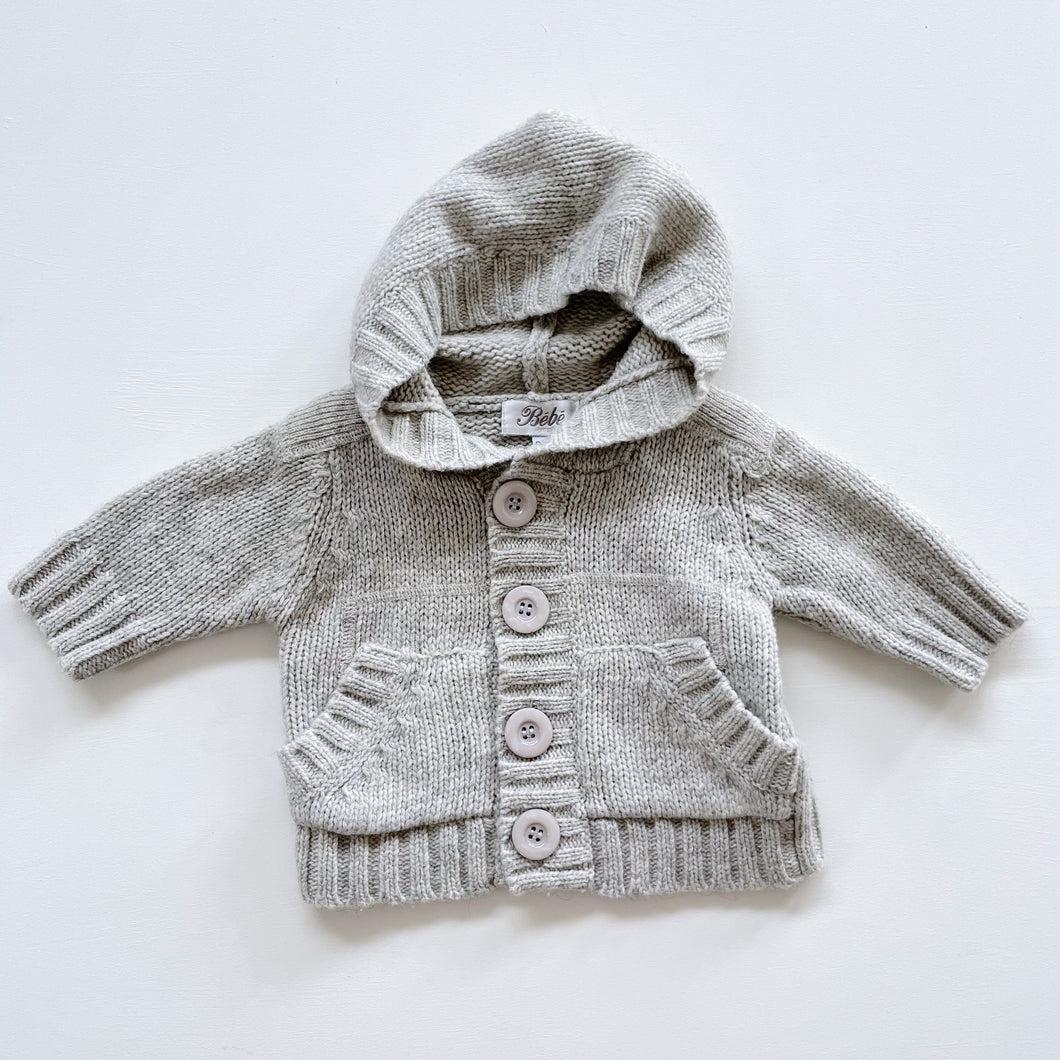 Bébé by Minihaha Lambswool Hood Cardigan Grey (0-3m)