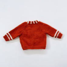 Load image into Gallery viewer, Handmade Wool Cardigan Rust/Stripes (0-3m)
