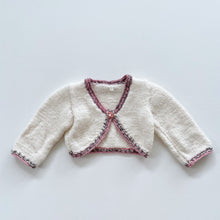 Load image into Gallery viewer, Handmade Wool Cardigan Cream/Pink Trim (0-3m)
