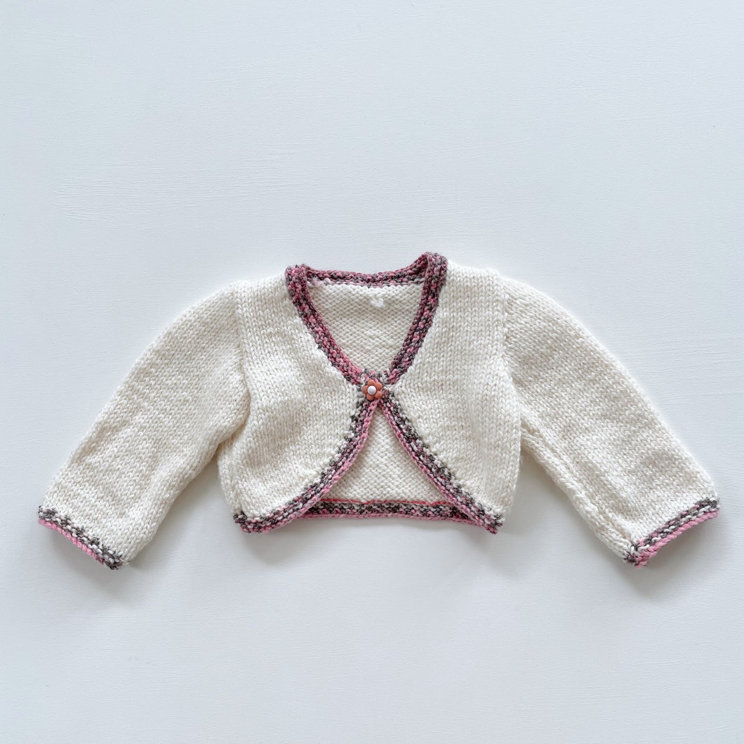 Handmade Wool Cardigan Cream/Pink Trim (0-3m)