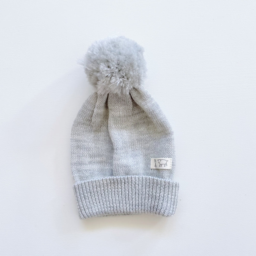 Nature Baby Merino Alpine Pom Pom Beanie Grey (0-6m)