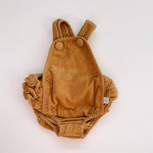 Load image into Gallery viewer, Peggy Cord Romper w Ruffles Mustard (0-3m)
