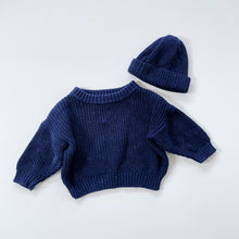 Load image into Gallery viewer, Noni Matching Knit Jumper + Hat Blue Speckled (3-6m)
