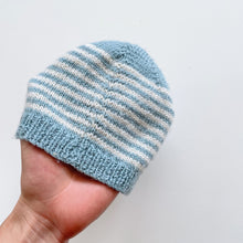 Load image into Gallery viewer, Handmade Merino Hat Blue Stripe (1-2y)
