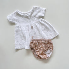 Load image into Gallery viewer, M+C baby Muslin Dress + Gingham Romper (12m)
